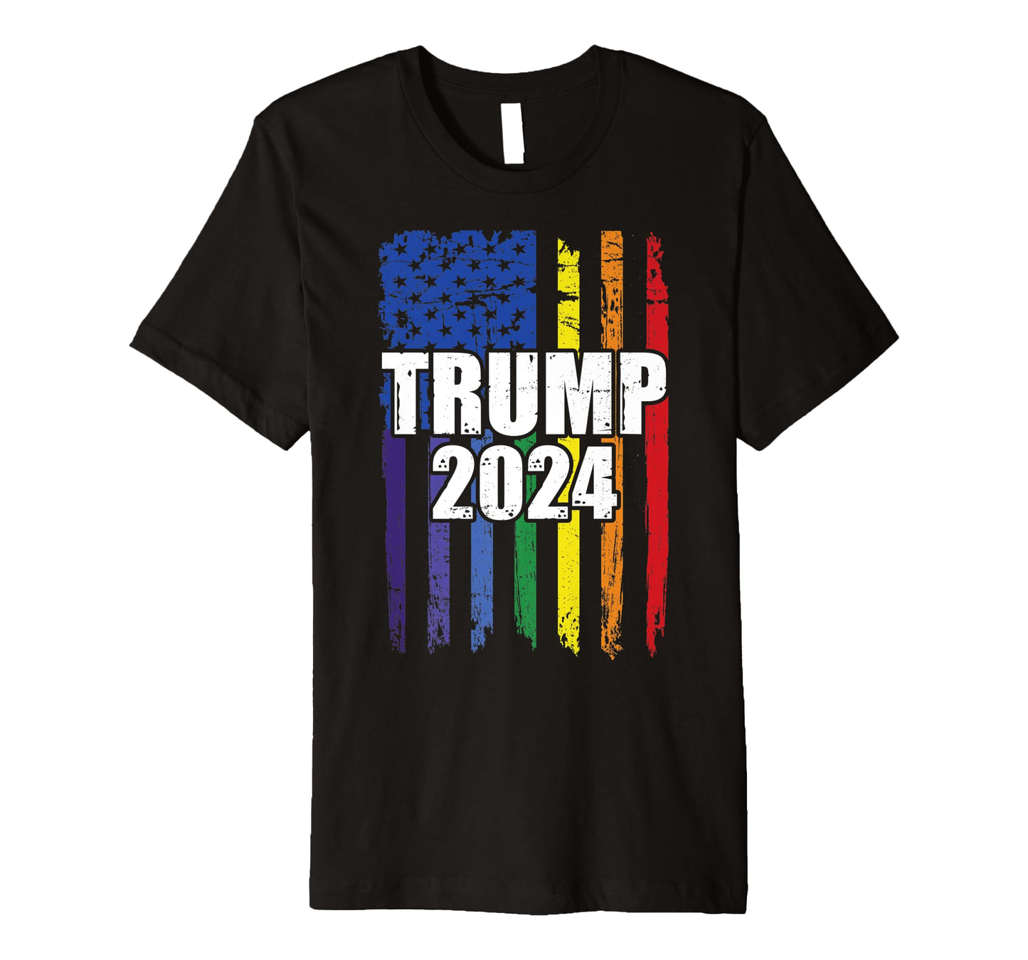 180g cotton round neck single side printed t-shirt, Trump 2024 President | Vintage LGBTQ Rainbow Gay Pride Flag Premium T-shirt, Casual T-shirt for Men and Women, Perfect T-shirt for Holiday Gifts, Christmas Gifts, 2025 Gifts, New Year Gifts