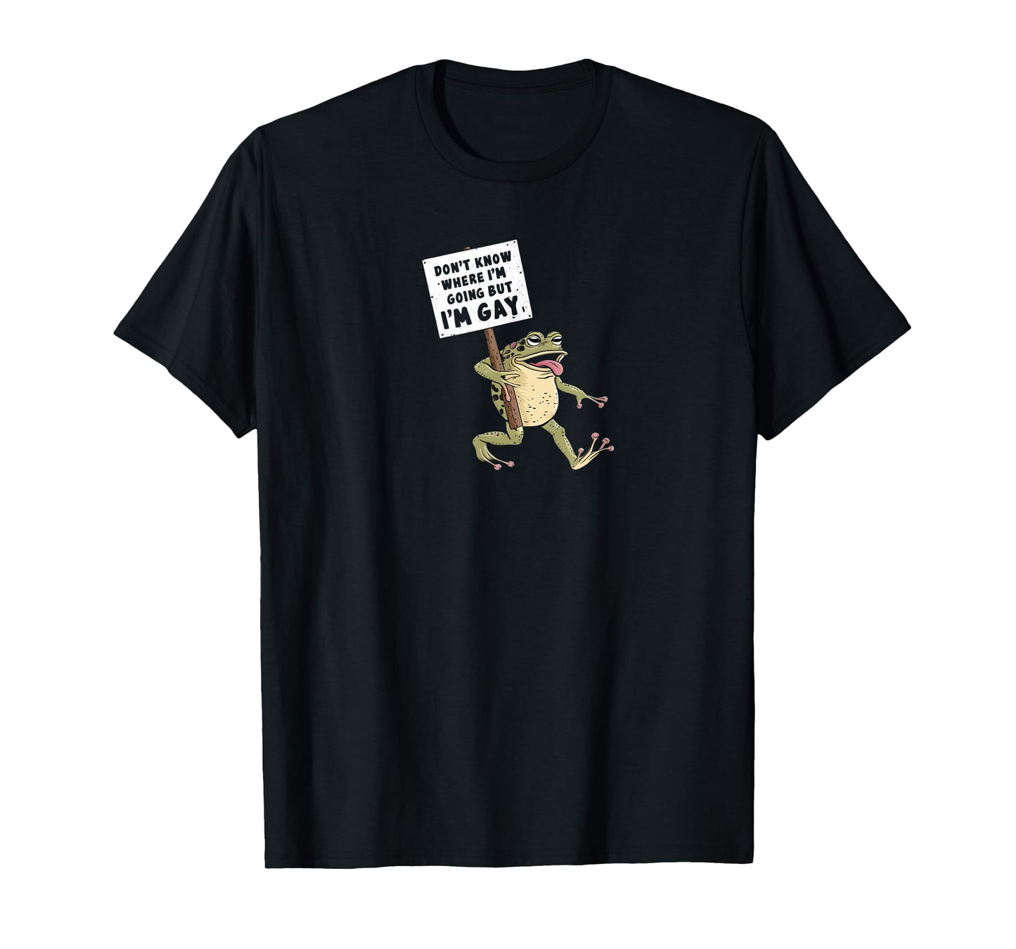 180g pure cotton round neck single side printed T-shirt, funny Derpy Frog I don't know where I'm going but I'm gay T-shirt, casual T-shirts for men and women, perfect T-shirt for holiday gifts, Christmas gifts, 2025 gifts, New Year gifts