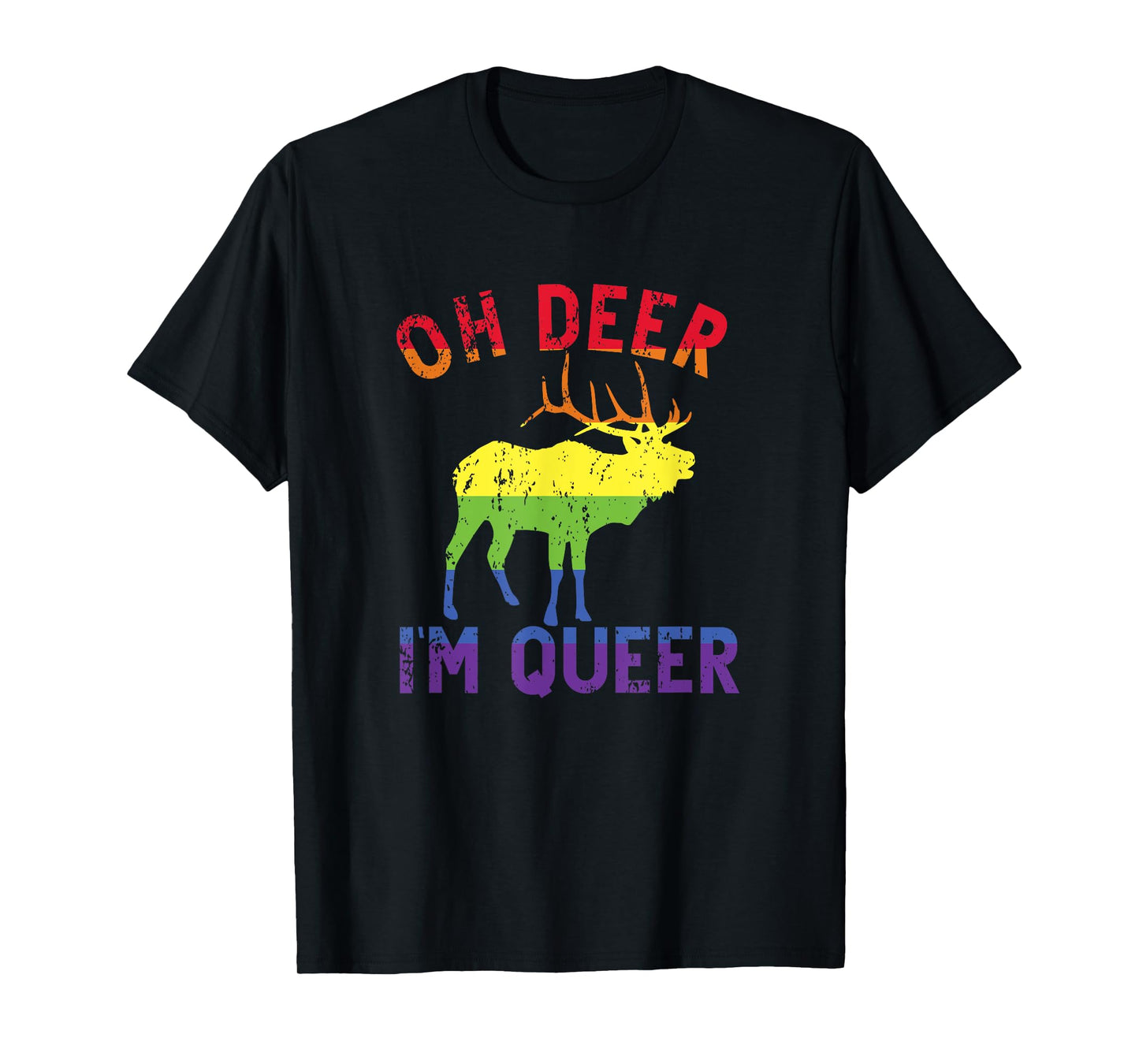 180g pure cotton round neck single side printed T-shirt, Oh Deer Im Queer rainbow LGBT gay pride pansexual lesbian T-shirt, casual T-shirt for men and women, perfect T-shirt for holiday gifts, Christmas gifts, 2025 gifts, New Year gifts