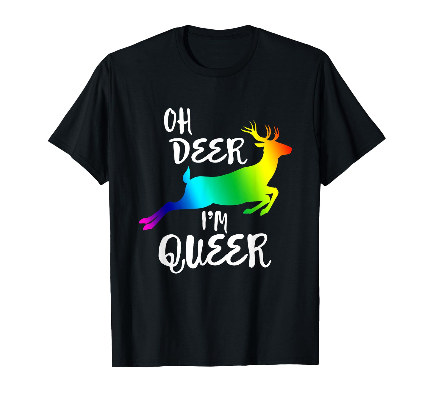 180g pure cotton round neck single side printed T-shirt, Oh Deer Im Queer LGBT-Q Rainbow Flag Gay Pride Parade Pride Ally T-shirt, Casual T-shirt for men and women, Perfect T-shirt for holiday gifts, Christmas gifts, 2025 gifts, New Year gifts