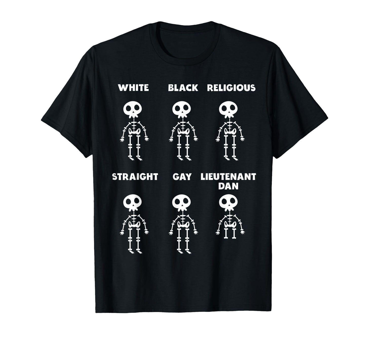 180g pure cotton round neck single side printed T-shirt, black and white religious gay lieutenant dan skull halloween t-shirt, casual t-shirt for men and women, perfect t-shirt for holiday gift, Christmas gift, 2025 gift, New Year gift