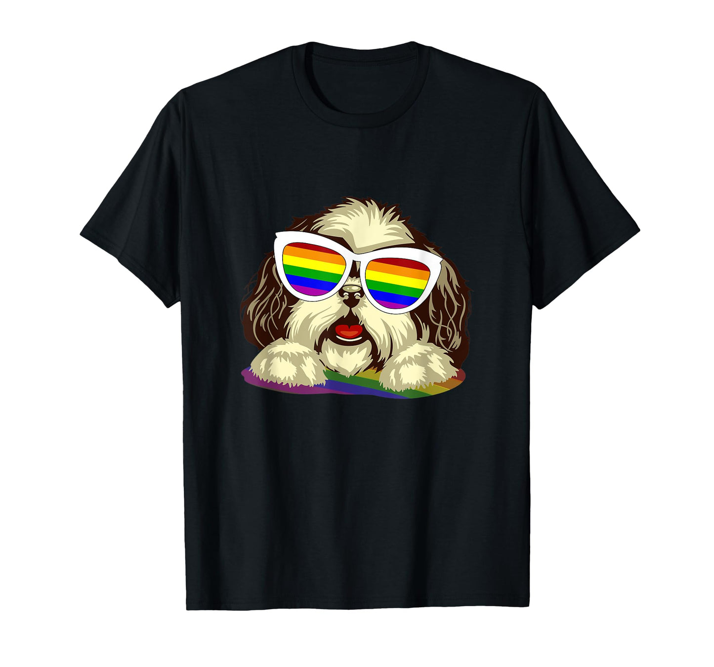 180g cotton round neck single side printed t-shirt, rainbow LGBT flag gay pride shih tzu t-shirt, casual t-shirt for men and women, perfect t-shirt for holiday gift, Christmas gift, 2025 gift, New Year gift