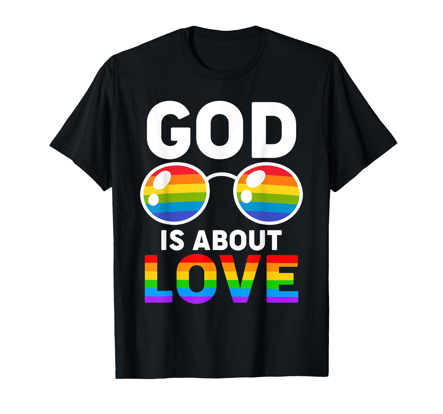 180g pure cotton round neck single side printed T-shirt, God is love LGBT Christian sunglasses rainbow gay pride T-shirt, casual T-shirts for men and women, perfect T-shirt for holiday gifts, Christmas gifts, 2025 gifts, New Year gifts