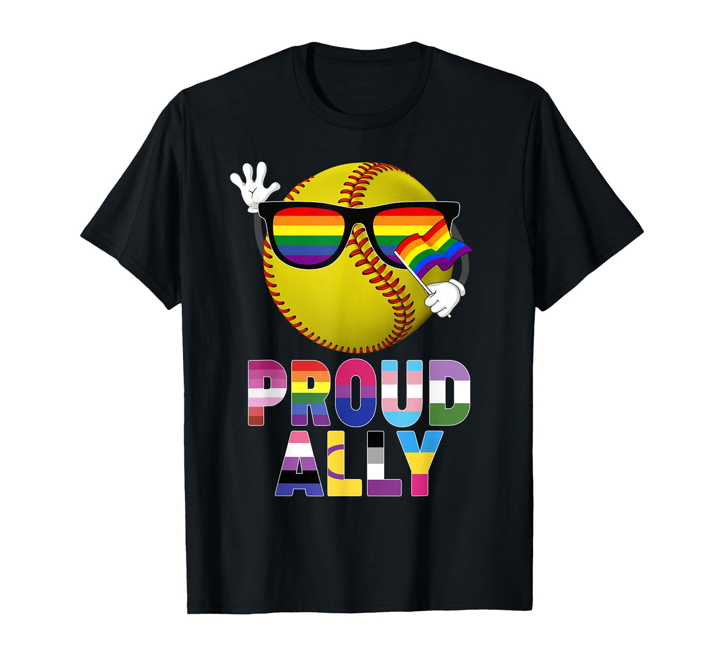 180g pure cotton round neck single side printed t-shirt, Proud Ally softball rainbow flag gay LGBT pride t-shirt, casual t-shirts for men and women, perfect t-shirt for holiday gifts, Christmas gifts, 2025 gifts, New Year gifts