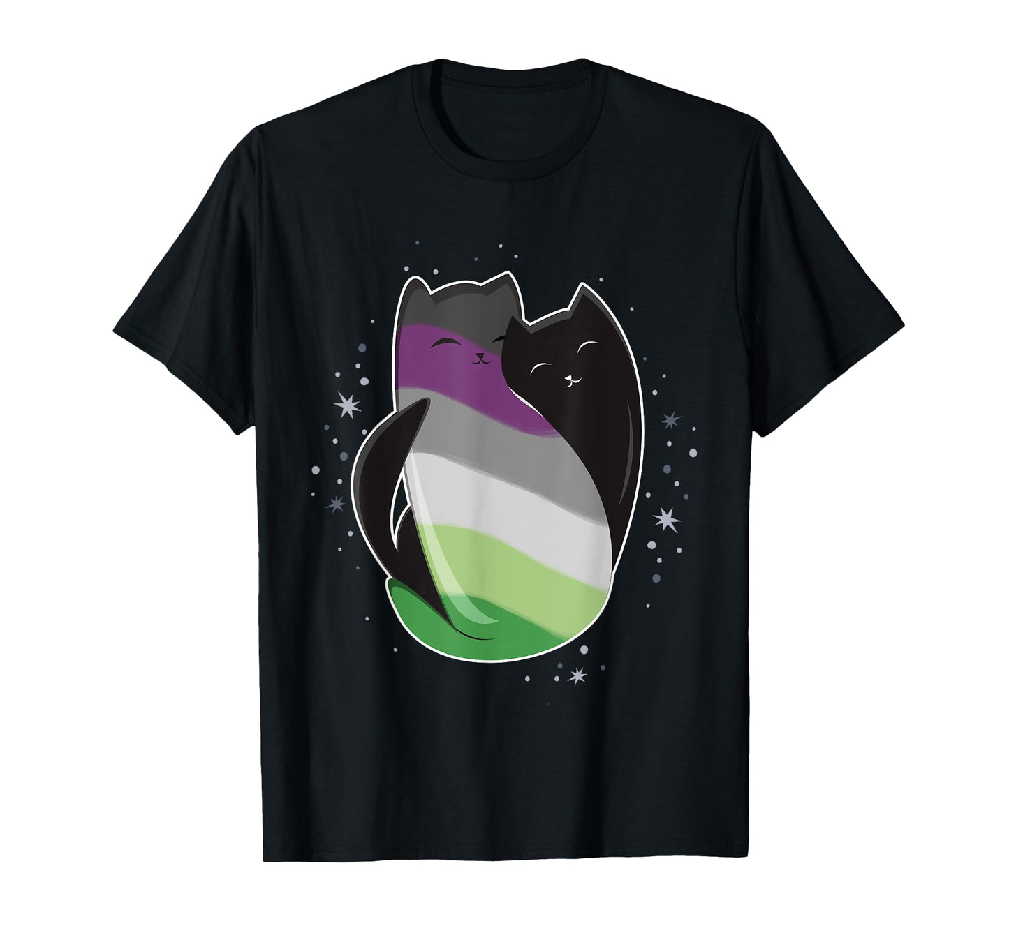 180g pure cotton round neck single side printed T-shirt, Aroace Cat LGBT gay asexual non-romantic pride flag Aro Ace T-shirt, casual T-shirts for men and women, perfect T-shirt for holiday gifts, Christmas gifts, 2025 gifts, New Year gifts