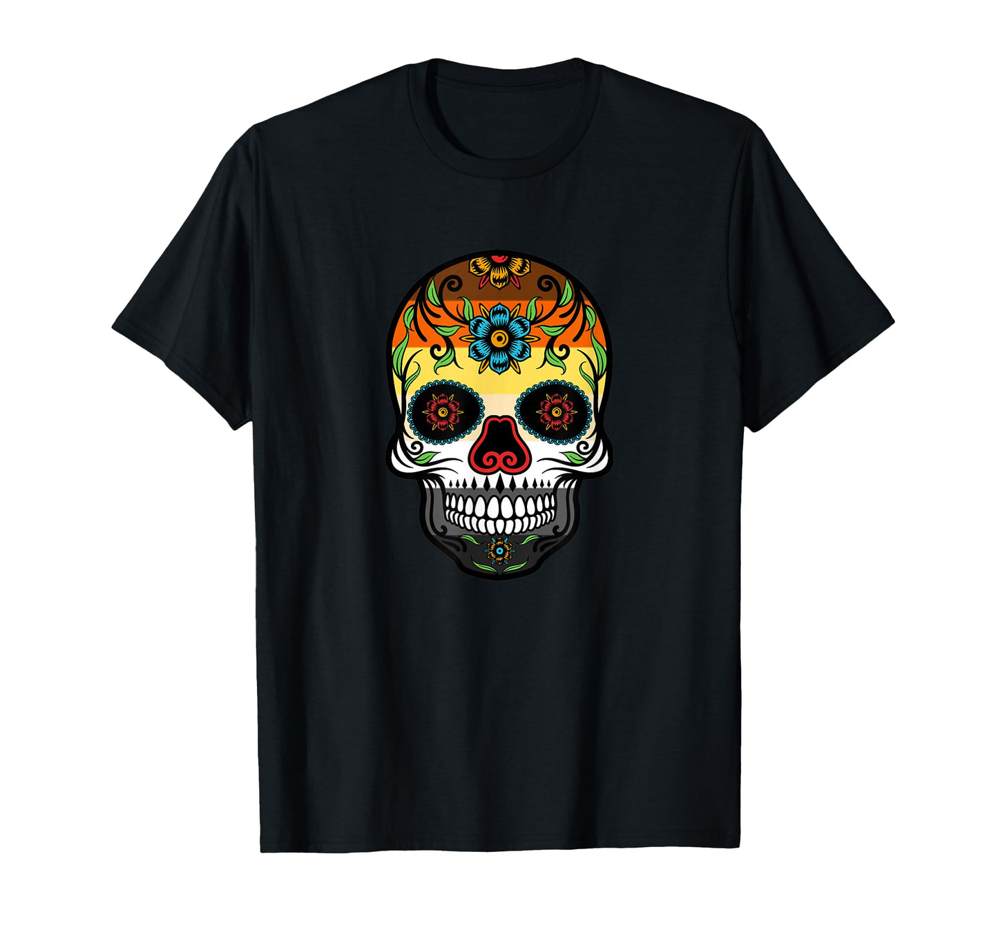 180g pure cotton round neck single side printed t-shirt, cute gay bear pride flag sugar skull t-shirt, casual t-shirt for men and women, perfect t-shirt for holiday gift, Christmas gift, 2025 gift, New Year gift