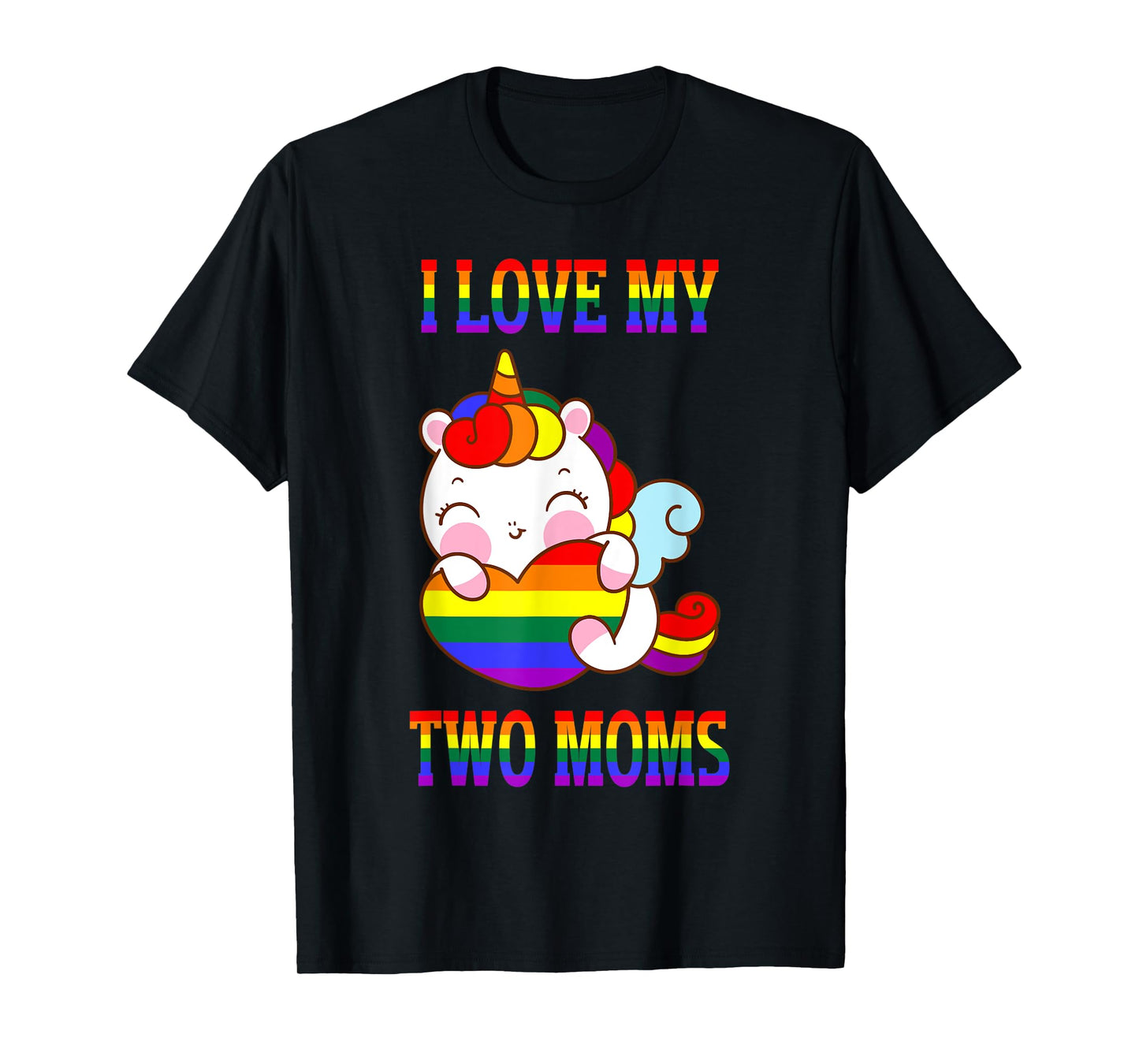 180g pure cotton round neck single side printed T-shirt, I love my two moms cute LGBT gay unicorn girl T-shirt, casual T-shirts for men and women, perfect T-shirt for holiday gifts, Christmas gifts, 2025 gifts, New Year gifts