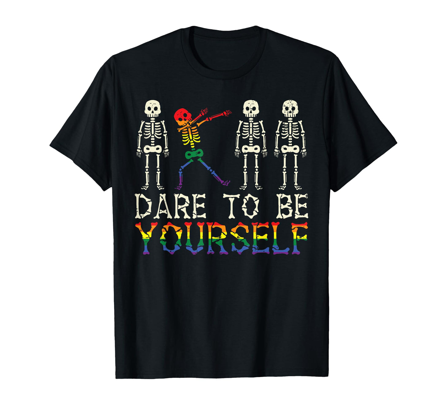 180g pure cotton round neck single-sided printed T-shirt, dare to be yourself Skeleton Dab gay fun pride LGBTQ dance T-shirt, casual T-shirts for men and women, perfect T-shirt for holiday gifts, Christmas gifts, 2025 gifts, New Year gifts