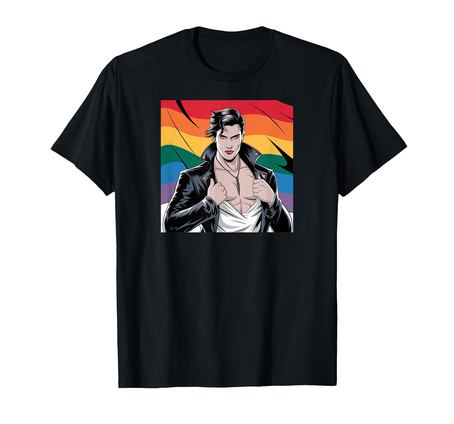 180g pure cotton round neck single side printed T-shirt, proud vampire Dracula muscle dad gay pride LGBT Halloween T-shirt, casual T-shirt for men and women, perfect T-shirt for holiday gifts, Christmas gifts, 2025 gifts, New Year gifts