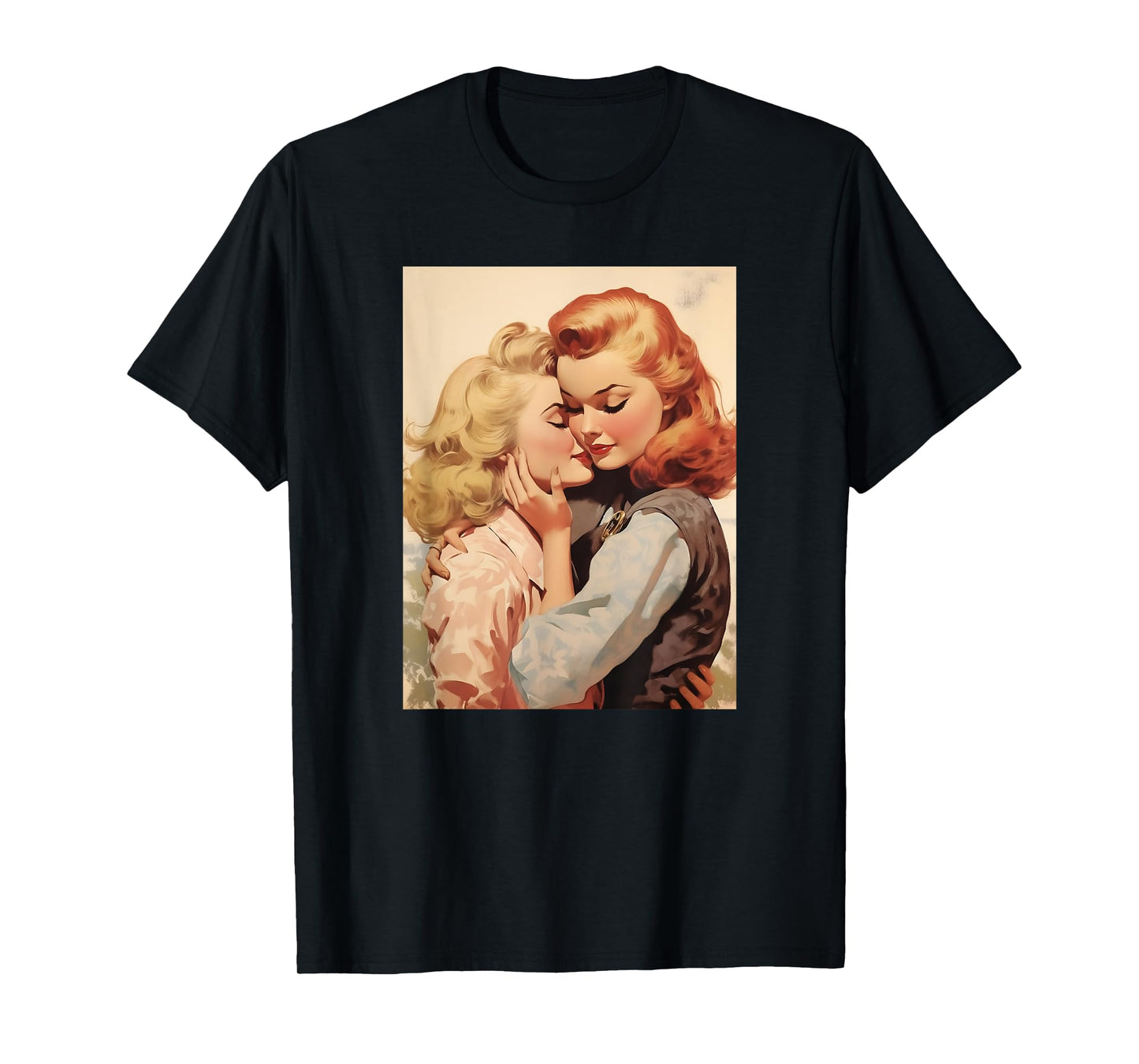 180g pure cotton round neck single side printed t-shirt, exquisite lesbian cute 50s retro female lesbian WLW pride t-shirt, casual t-shirt for men and women, perfect t-shirt for holiday gift, Christmas gift, 2025 gift, New Year gift