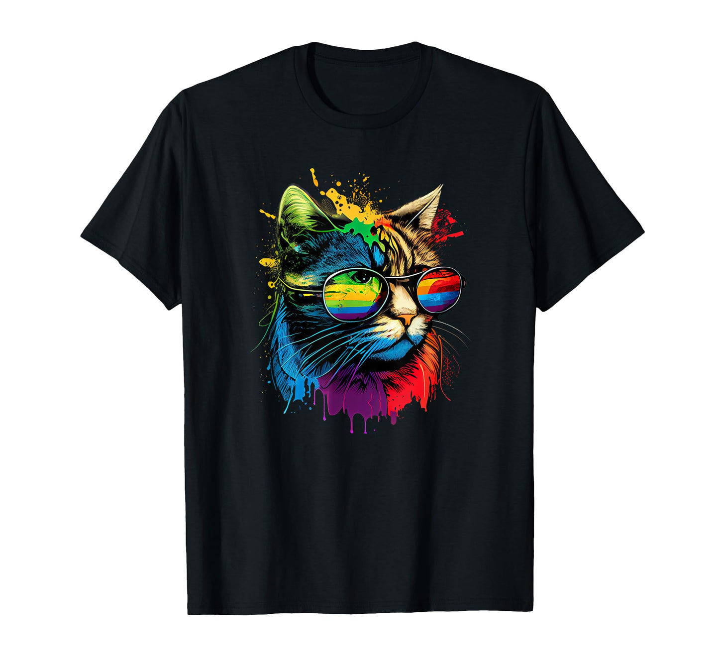 180g cotton round neck single side printed t-shirt, rainbow flag gay pride LGBTQ watercolor cat t-shirt, casual t-shirt for men and women, perfect t-shirt for holiday gift, Christmas gift, 2025 gift, New Year gift
