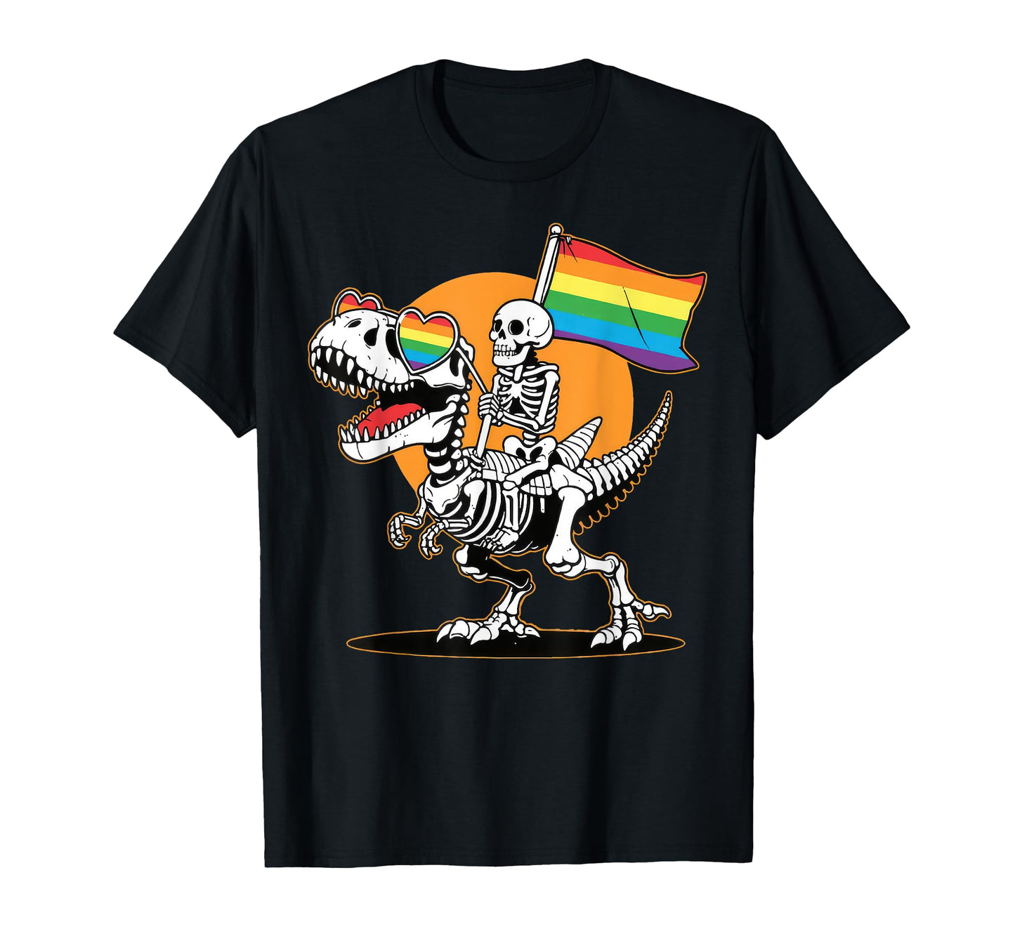 180g pure cotton round neck single side printed T-shirt, gay skeleton riding dinosaur rainbow gay pride month LGBTQ T-shirt, casual T-shirts for men and women, perfect T-shirt for holiday gifts, Christmas gifts, 2025 gifts, New Year gifts