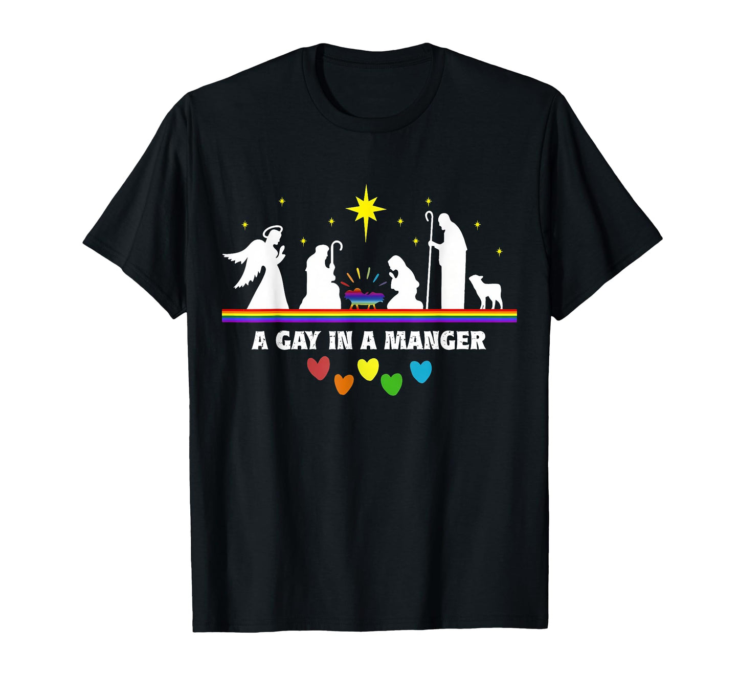 180g pure cotton round neck single-sided printed T-shirt, gay in the manger LGBTQ funny Christmas T-shirt, casual T-shirt for men and women, perfect T-shirt for holiday gifts, Christmas gifts, 2025 gifts, New Year gifts