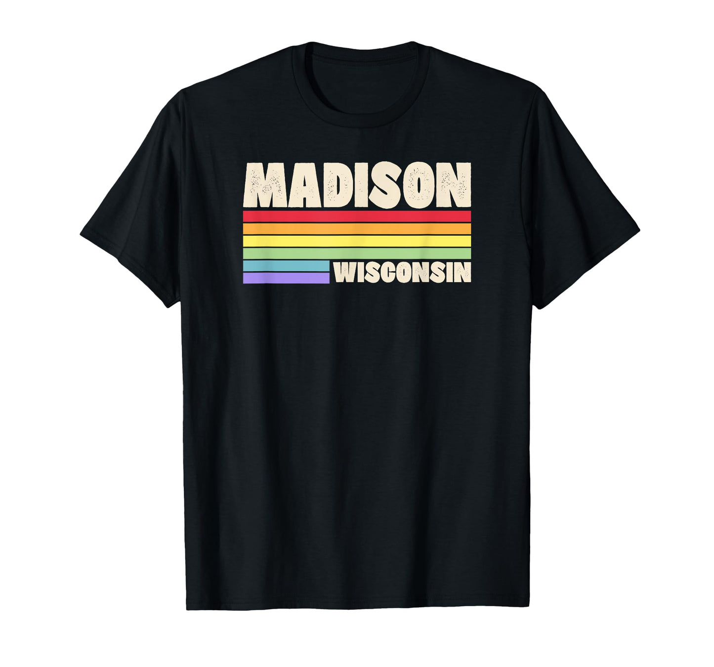 180g cotton round neck single side printed t-shirt, Madison Wisconsin Pride Rainbow Flag Gay Pride merchandise queer t-shirt, casual t-shirts for men and women, perfect t-shirt for holiday gifts, Christmas gifts, 2025 gifts, New Year gifts