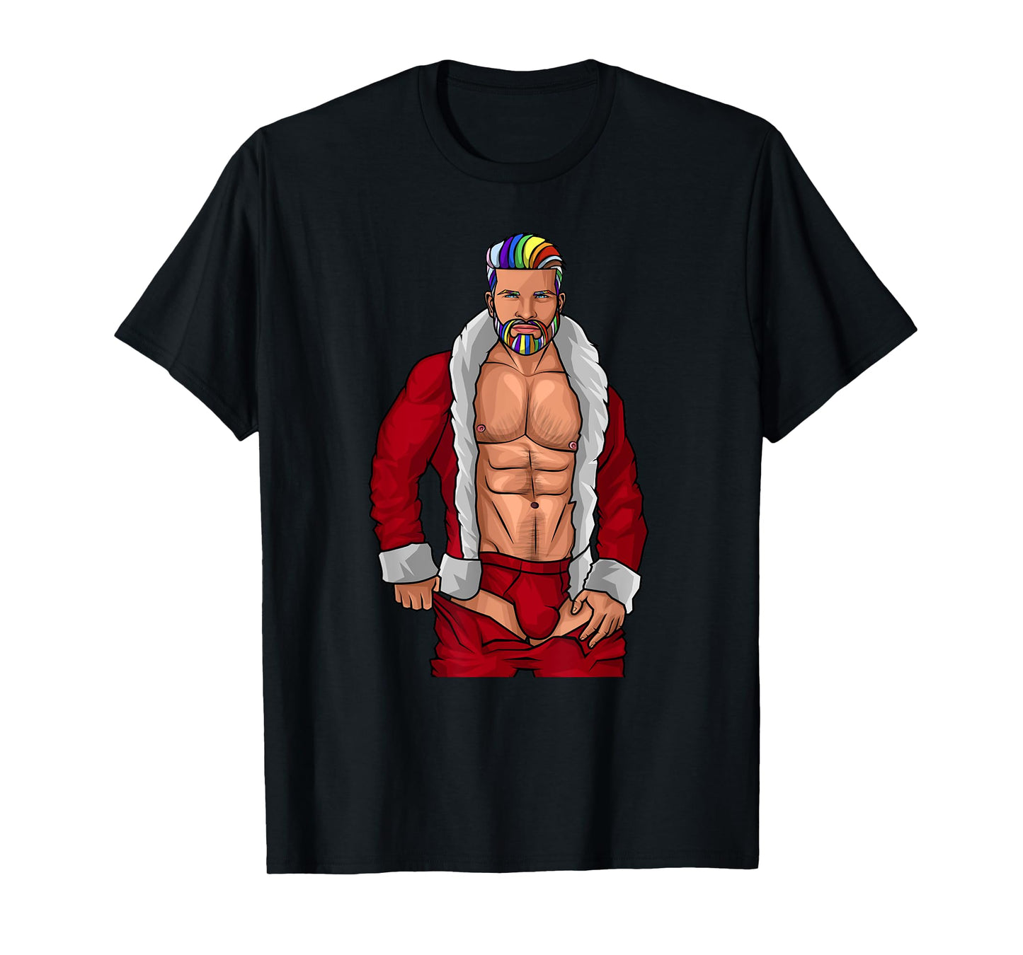 180g pure cotton round neck single side printed T-shirt, gay Santa Claus LGBTQ rainbow Christmas Christmas gift fun fun T-shirt, casual T-shirt for men and women, perfect T-shirt for holiday gift, Christmas gift, 2025 gift, New Year gift