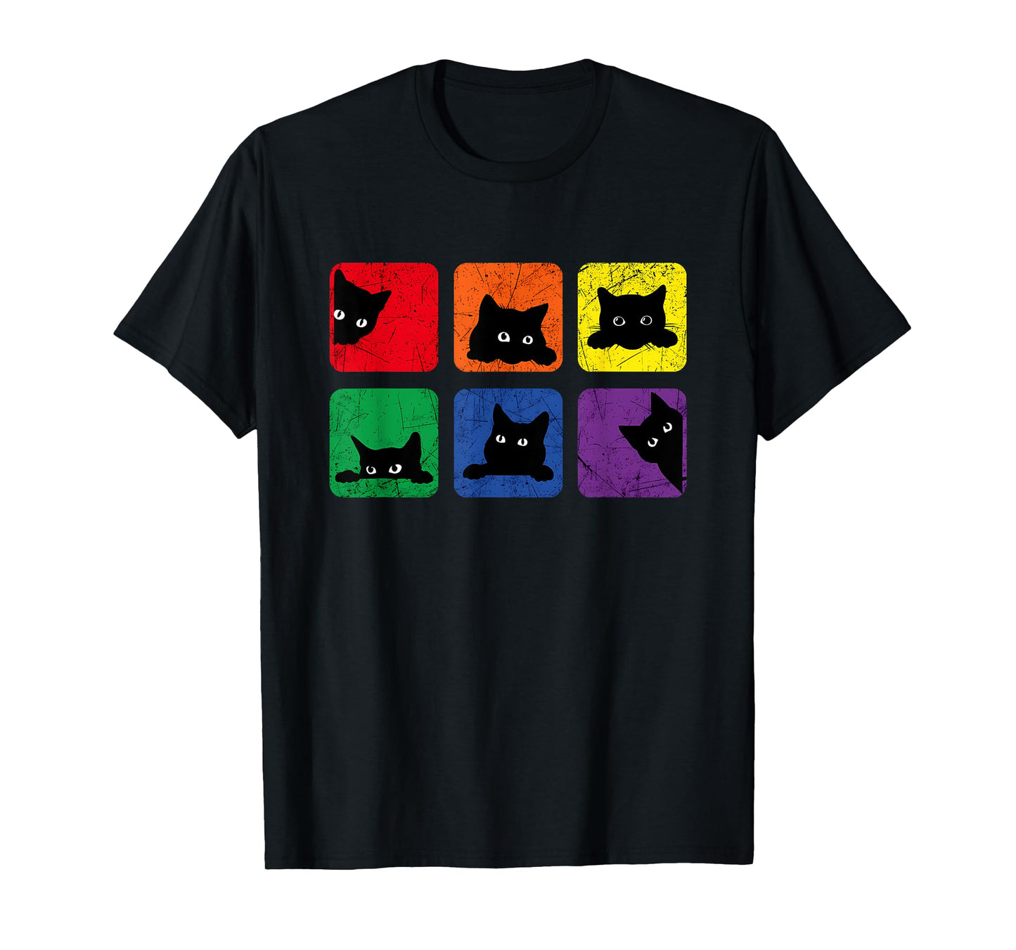 180g pure cotton round neck single-sided printed T-shirt, LGBT Pride gay retro rainbow cat pride month T-shirt, casual T-shirt suitable for men and women, perfect T-shirt for holiday gifts, Christmas gifts, 2025 gifts, New Year gifts