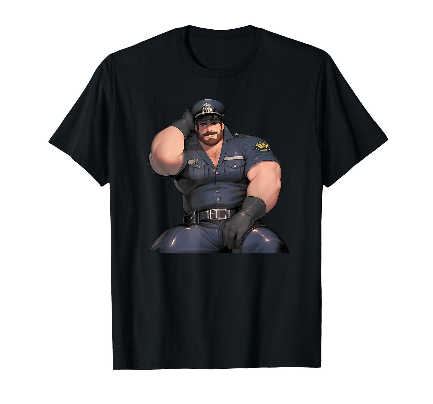 180g pure cotton round neck single side printed t-shirt, Gay Beefy Cop - Bear beard gay and leather pride t-shirt, casual t-shirt for men and women, perfect t-shirt for holiday gift, Christmas gift, 2025 gift, New Year gift